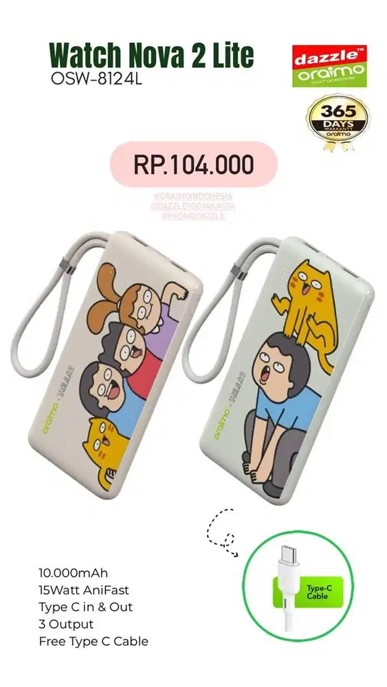 Powerbank Oraimo Toast 15 Boost 10.000mAh 15 Watt OPB 1101