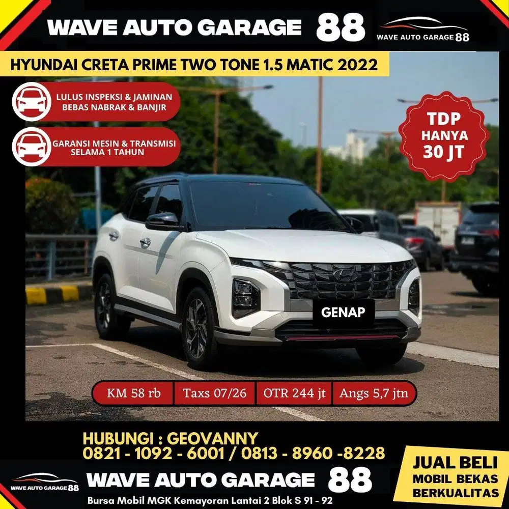 HYUNDAI CRETA 1.5 PRIME TWO TNE MATIC 2022 BOGOR GENAP TERAWAT GARANSI