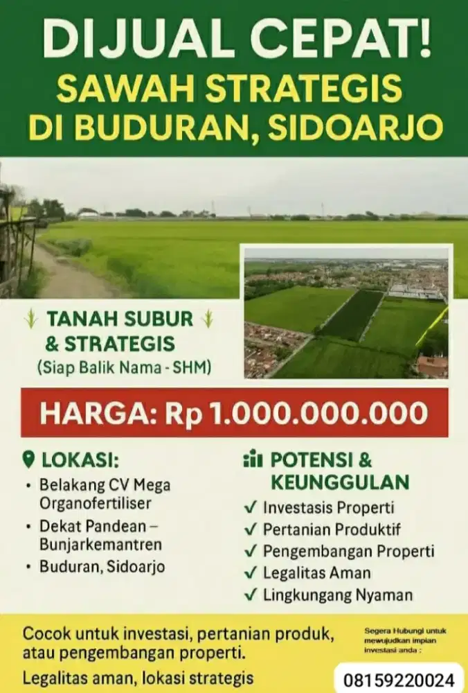 JUAL TANAH SAWAH MURAH