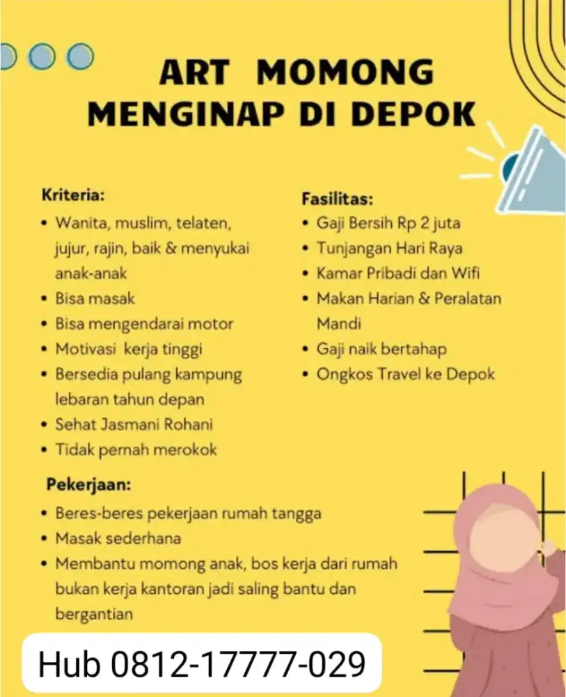 Cari art momong serabutan tinggal dalam depok