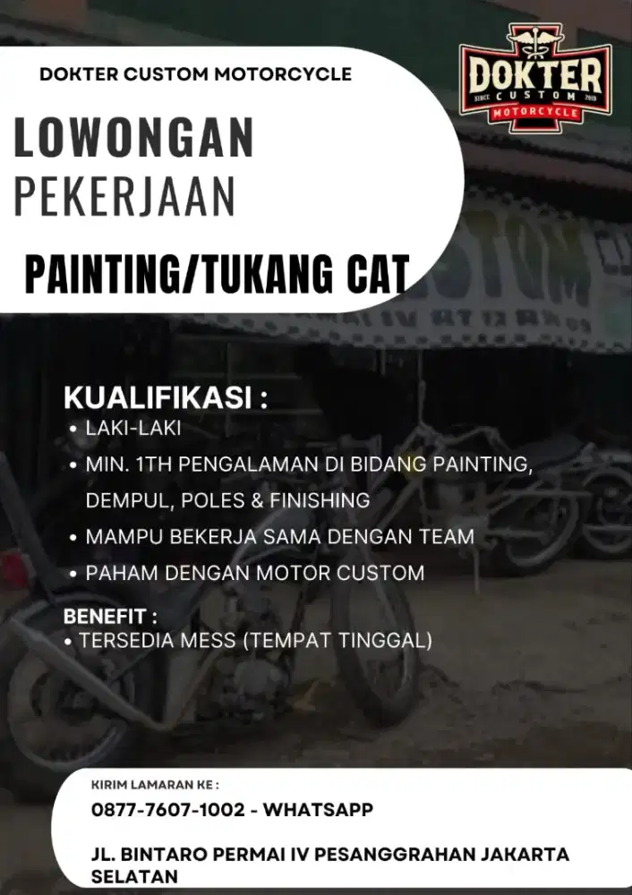 Dibutuhkan segera bagian painting/ tukang cet