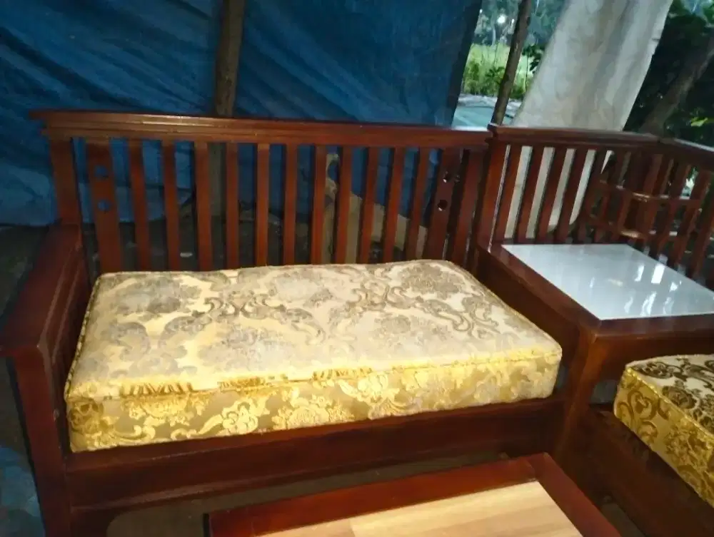 set kursi tamu sudut, sudah diganti kain baru