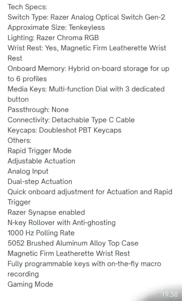 Keyboard Razer Huntsman V3 Tenkeyless