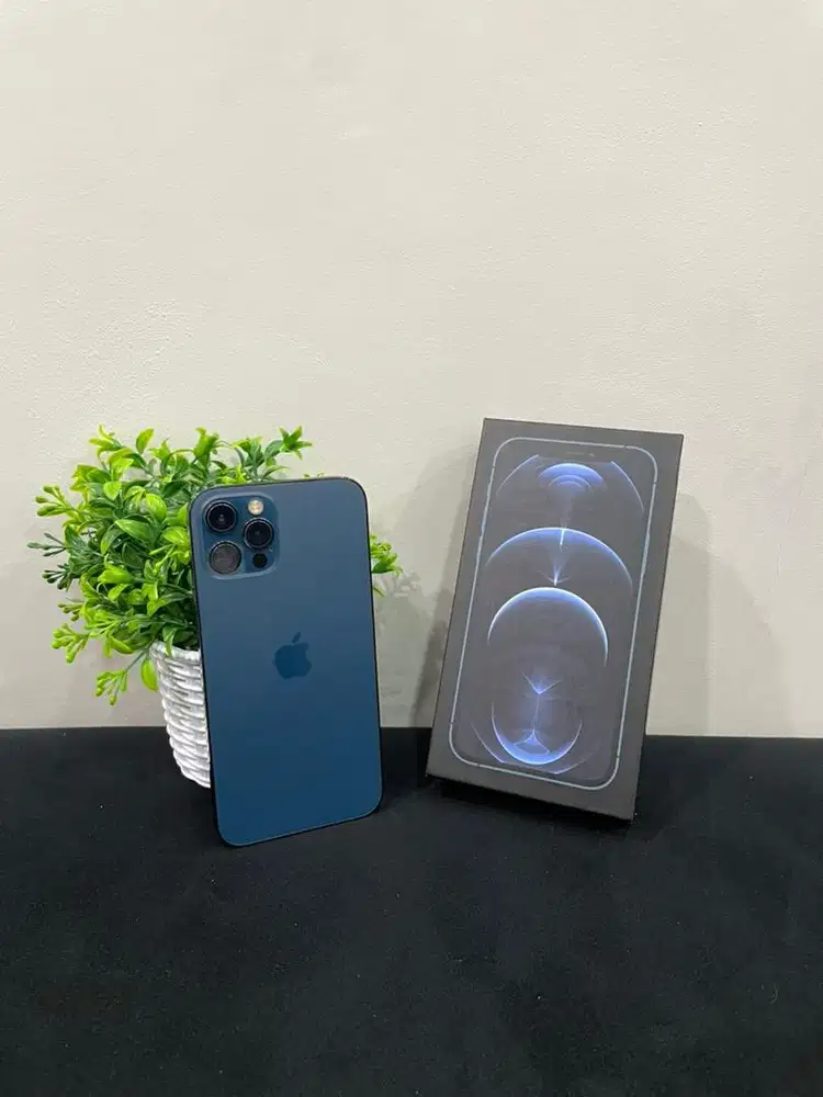 IPhone 12 Pro 128GB Pacific Blue mulus Fullset Bh 100% Sinyal Permanen