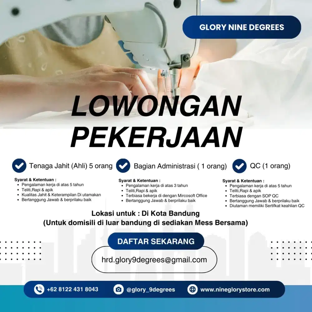 Dicari Tenaga Jahit Berpengalaman