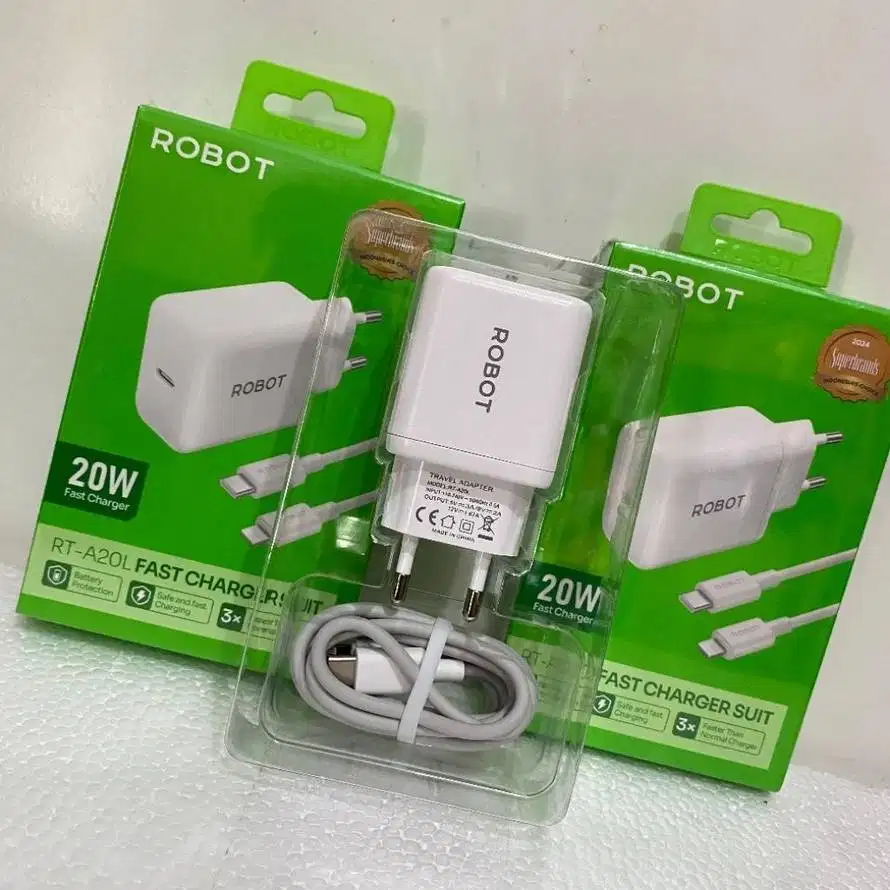 CHARGER IPHONE 20W MERK ROBOT INCLUD KABEL TIPE C TO LIGHTNING