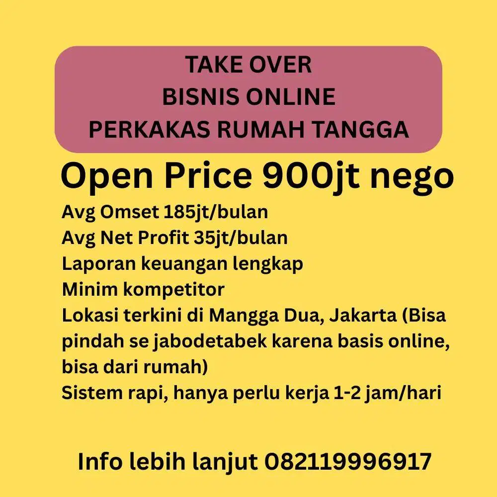 JUAL TAKE OVER BISNIS ONLINE PERKAKAS RUMAH TANGGA SISTEM SIAP JALAN