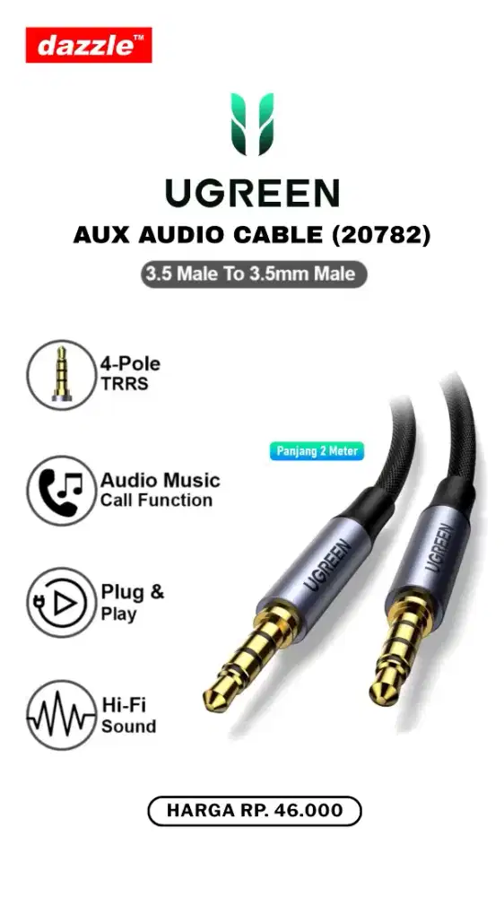 UGREEN AUX AUDIO CABLE JACK 3.5MM (10648)