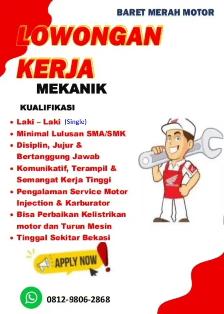 Lowongan Tenaga Mekanik Motor