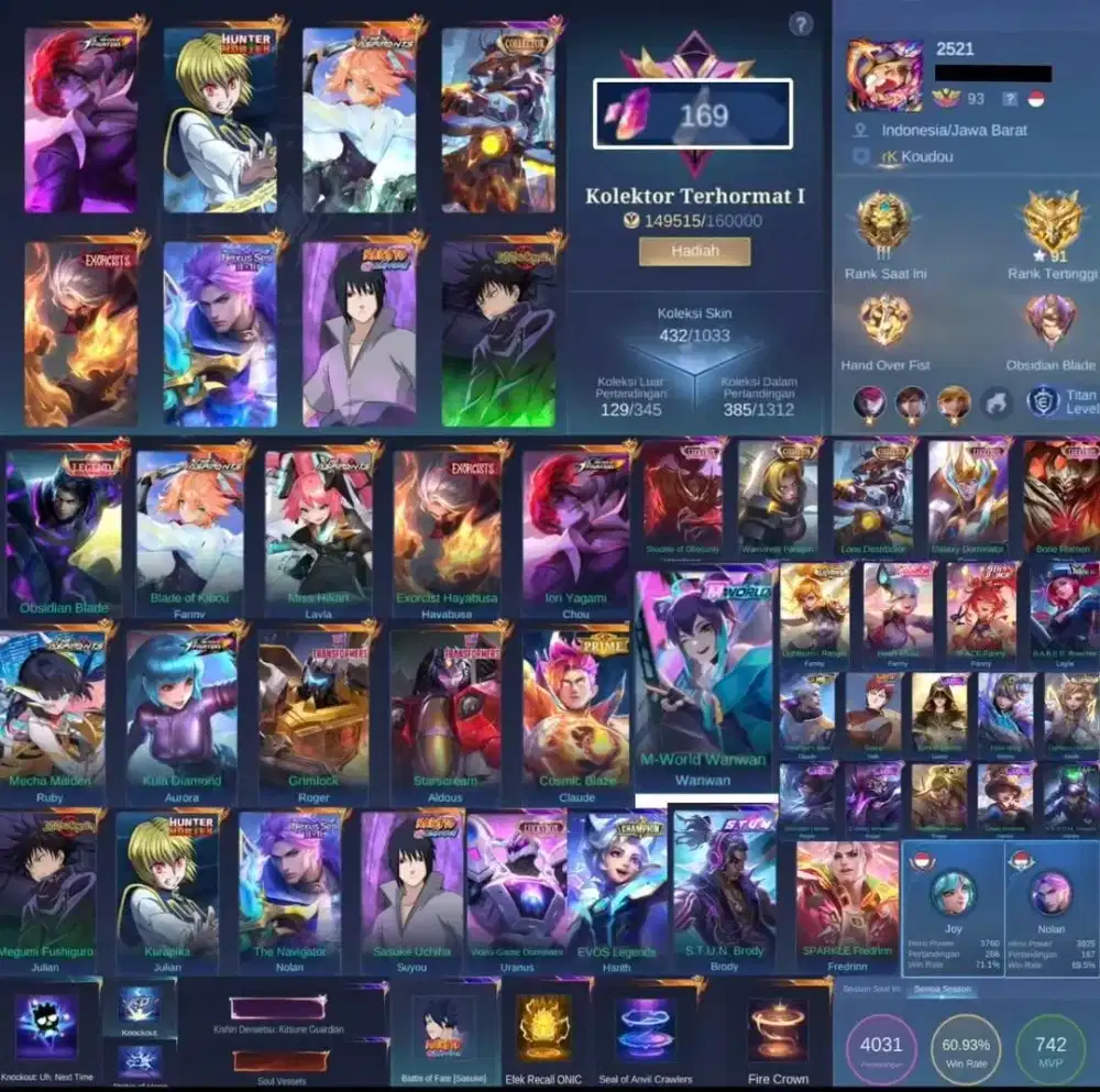 Dijual Akun Sultan Mobile Legends