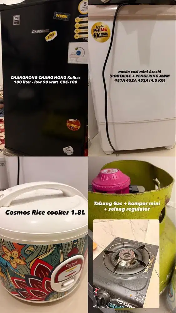 Dijual, Kulkas, Magicom, Mesin Cuci, Kompor+Gas