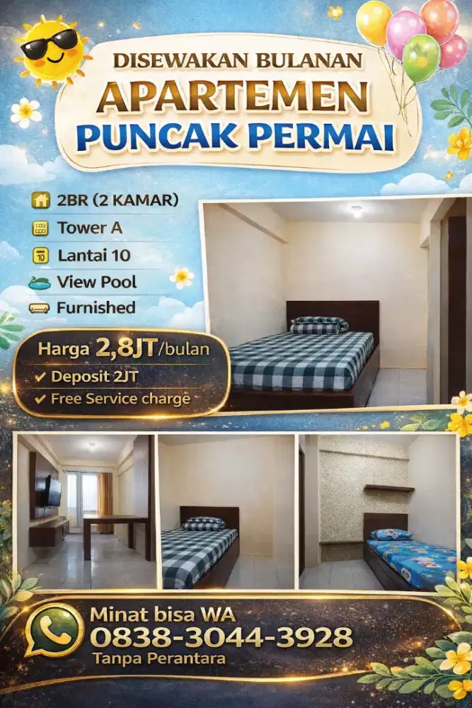 Puncak Permai 2BR Furnished dekat Darmo UNESA Pakuwon Citraland