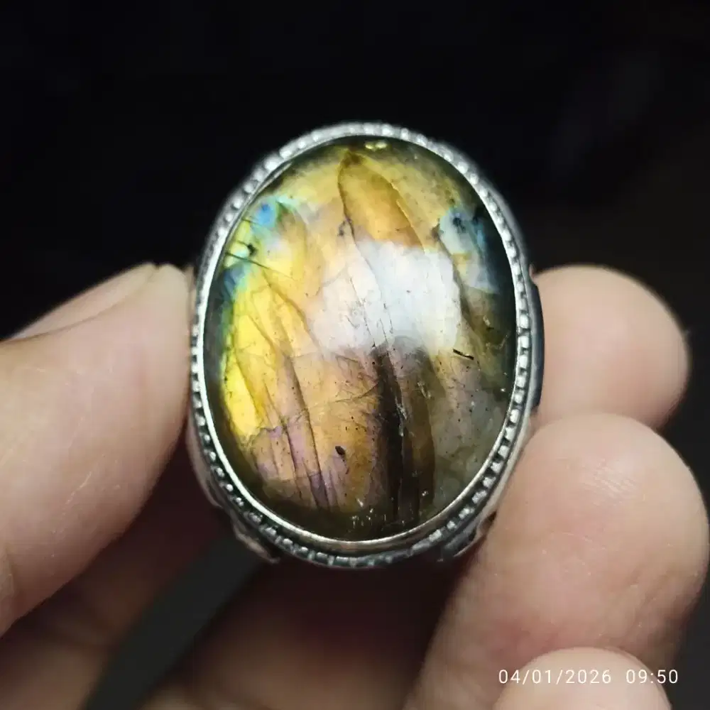 Cincin batu labrador labradorite pelangi ring monel