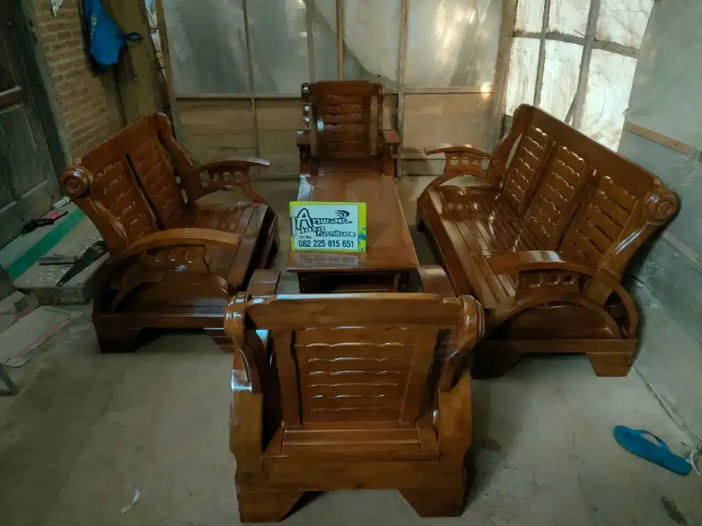 Kursi tamu minimalis becak full kayu jati
