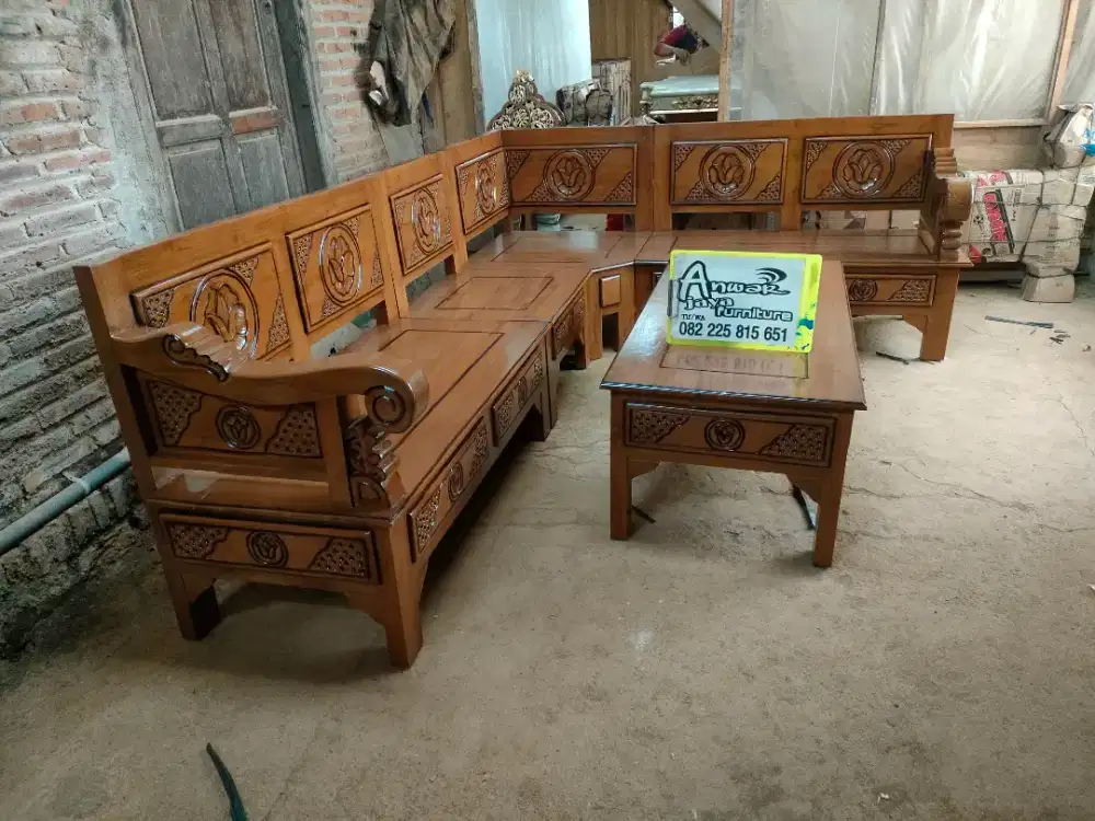 Kursi tamu sudut minimalis full kayu jati