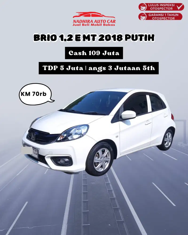 Promo DP Hanya 5 Juta Brio 1.2 E MT 2018 Putih