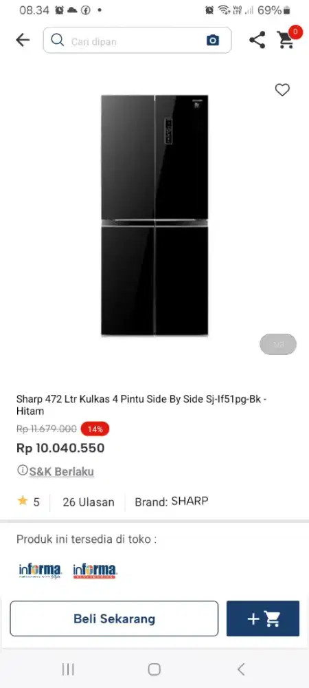 PROMO KREDIT SHARP 472 LTR KULKAS 4 PINTU SBS