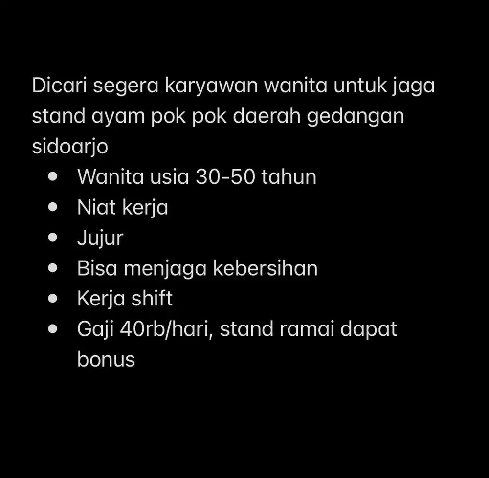 karyawan wanita untuk jaga stand ayam pok pok