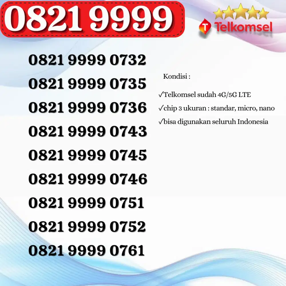 Kartu perdana Telkomsel 4G/5G nomor cantik KWARTET
