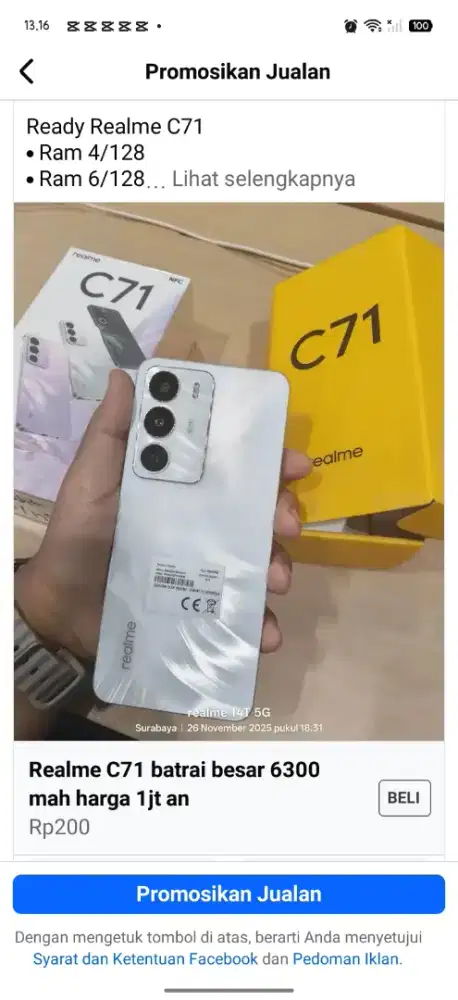 Realme C71 NFC batrai besar ram besar harga 1jt an
