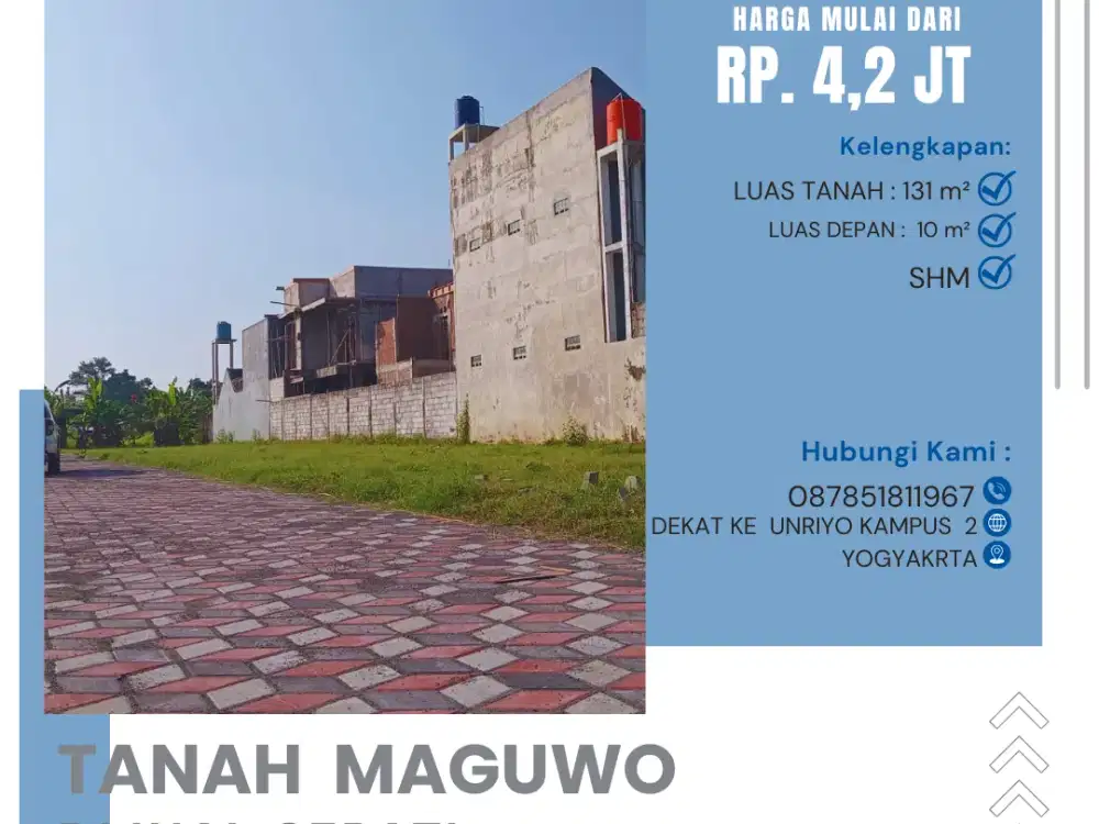 Tanah Maguwoharjo 3 menit dari  UNRIYO kampus 2