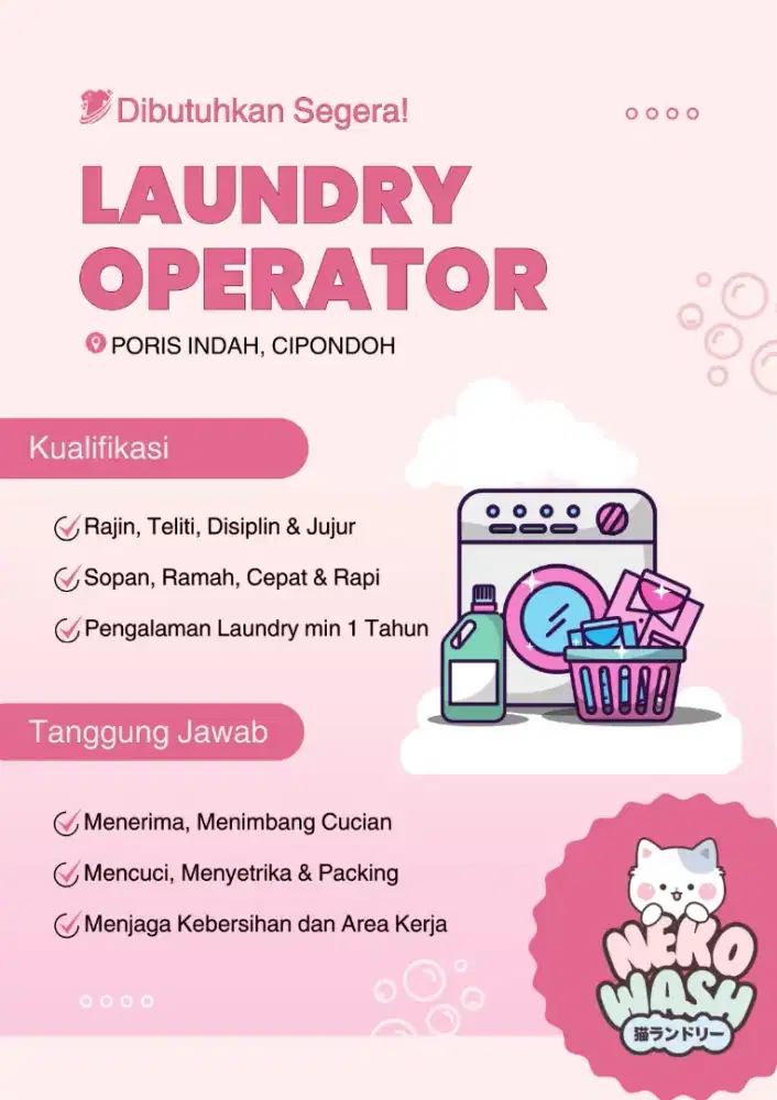 DIBUTUHKAN LAUNDRY OPERATOR