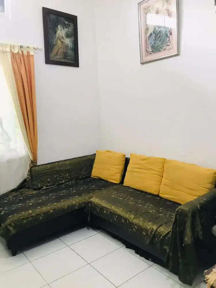 Sofa L bekas bonus meja jati