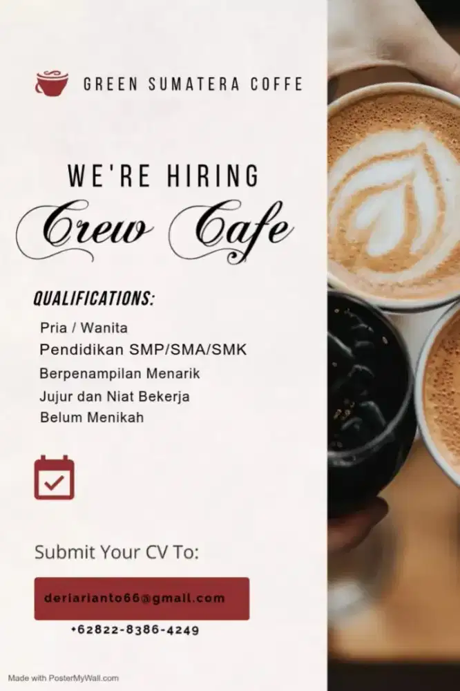 Dibutuhkan segera Crew Cafe