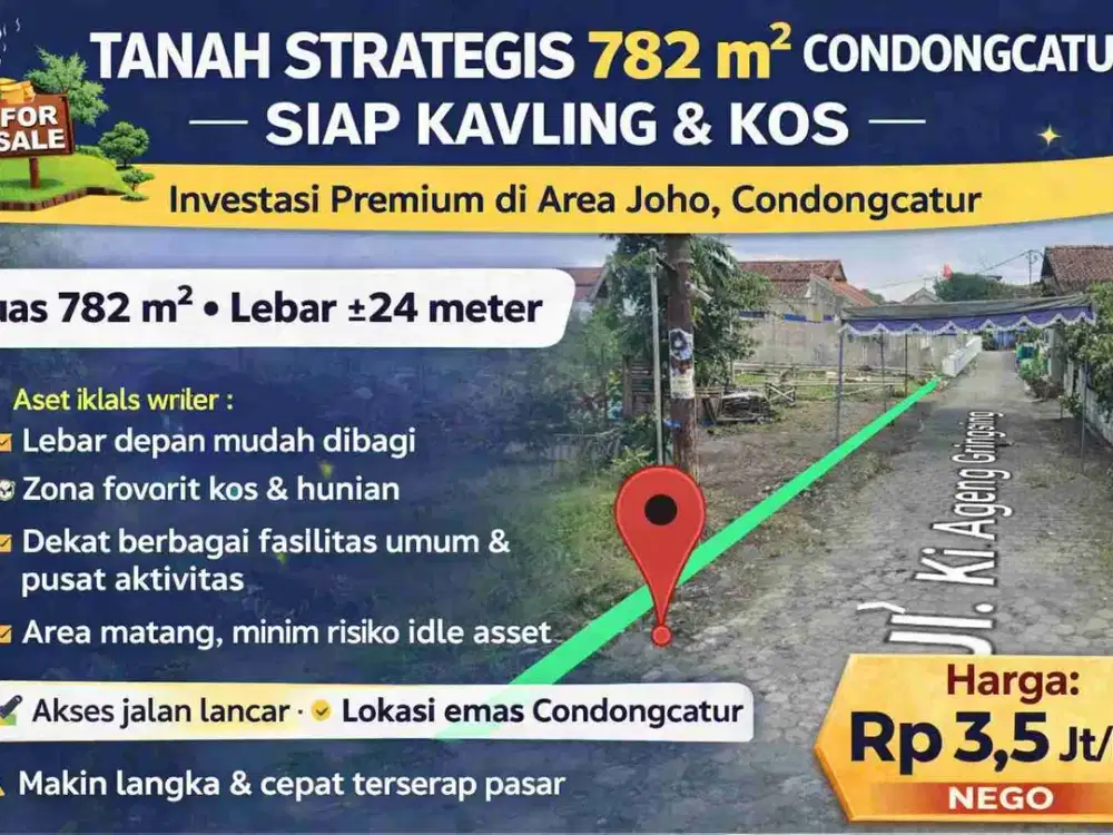 TANAH STRATEGIS 782 m² CONDONGCATUR – SIAP KAVLING & KOS