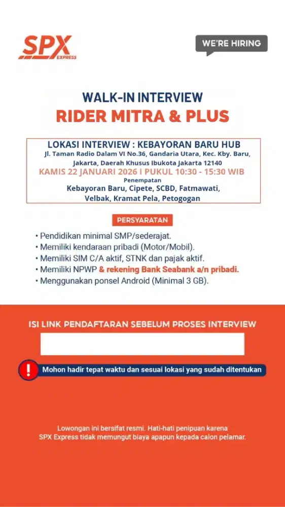 SEGERA DI BUTUHKAN KURIR MOTOR SHOPEE EXPRESS