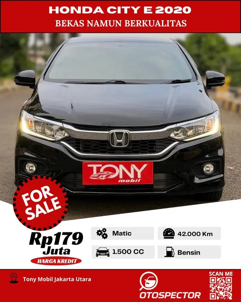 #Tony Mobil# Honda City 1.5 E AT 2020 Hitam