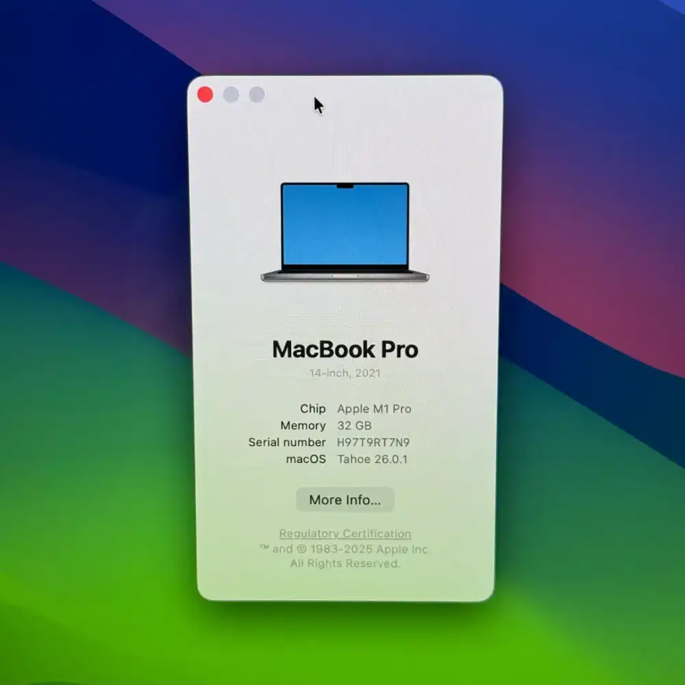 Macbook M1 pro 14 inch Ram 32 Ssd 512 Full set Grey buat kerja berat