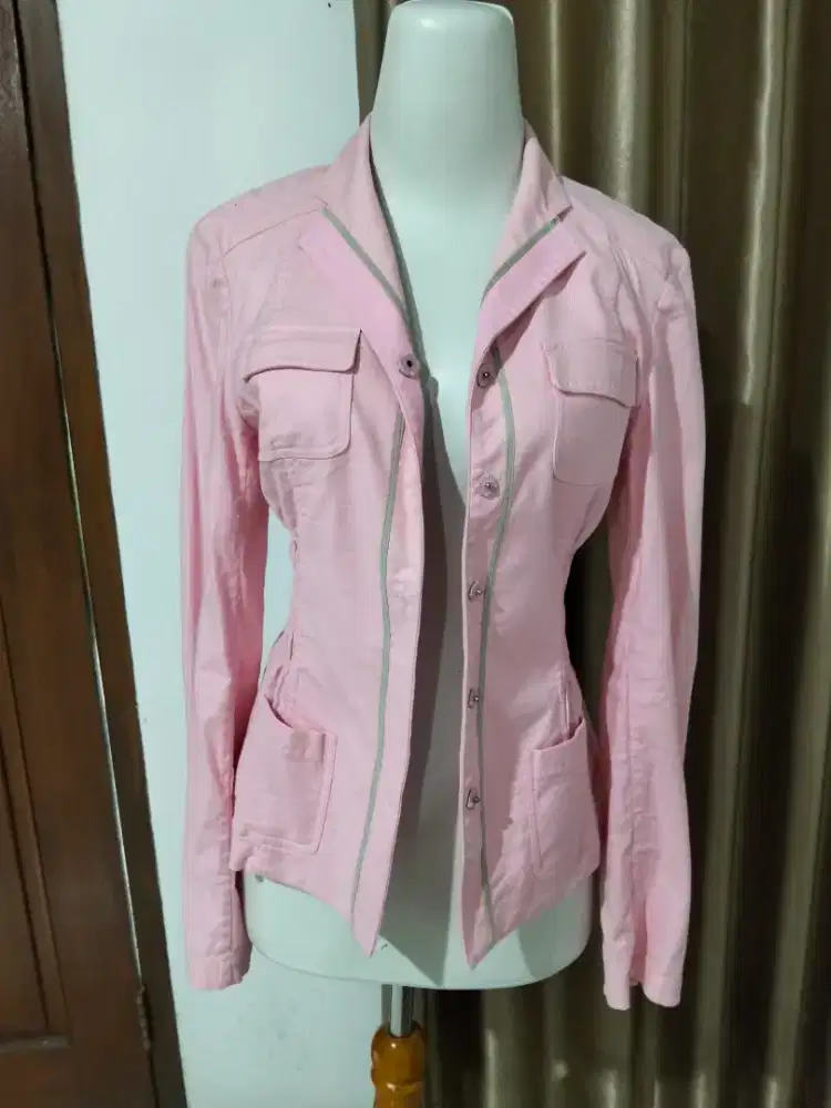 BLAZER PINK BAHAN SEMI JEANS ADEM