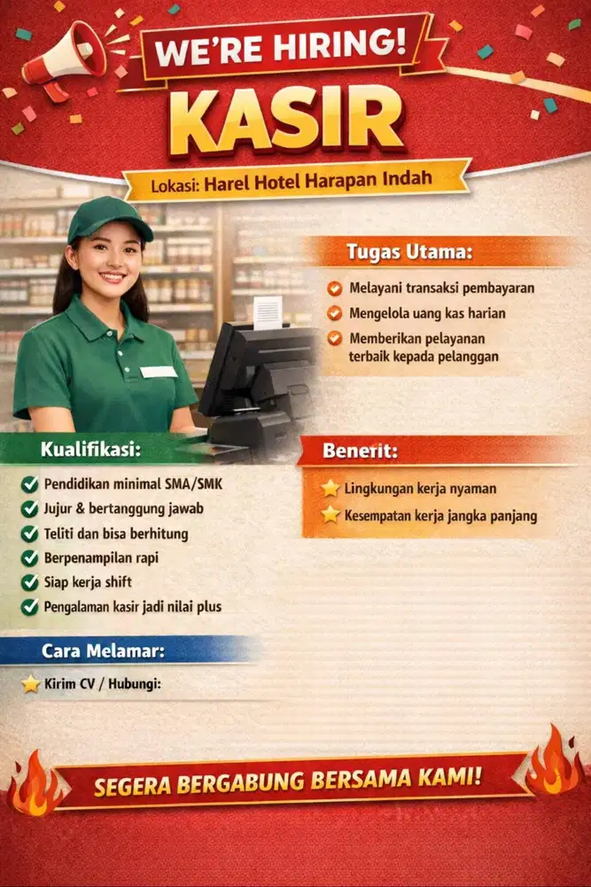 DIBUKA LOWONGAN KERJA UNTUK KASIR