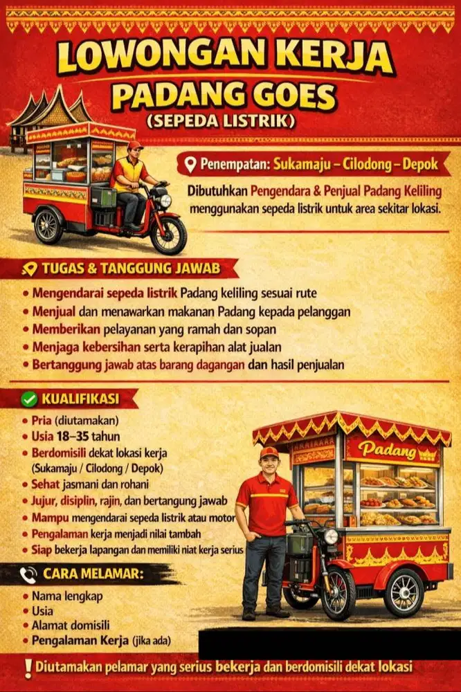 Lowongan Padang Keliling Sepeda Listrik – Warga Depok