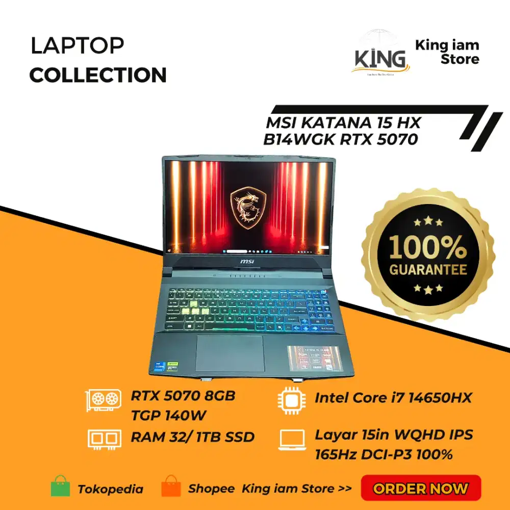 MSI Katana 15 HX B14WGK i7 14650HX RTX 5070 140W 32GB 1TB WQHD 165Hz