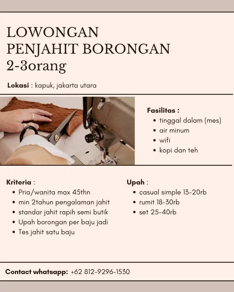 Lowongan Tk. Jahit Borongan