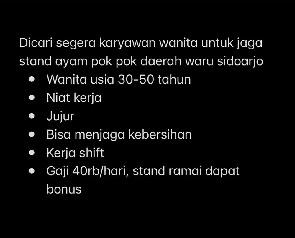 karyawan wanita untuk jaga stand ayam pok pok