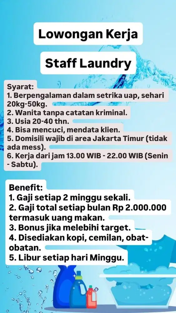 LOWONGAN KERJA STAFF LAUNDRY