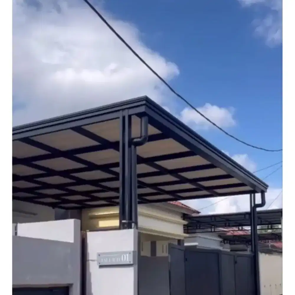 Kanopi atap Alderon double layar rangka besi holo galvanis