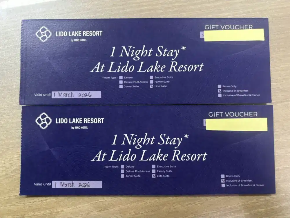 Voucher lido lake hotel (tipe lido suite, 2 voucher)