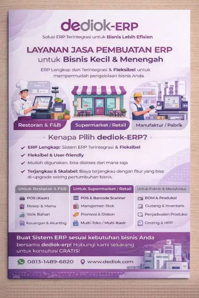 dediokERP , Point of Saales, manufaktur, accounting, HR