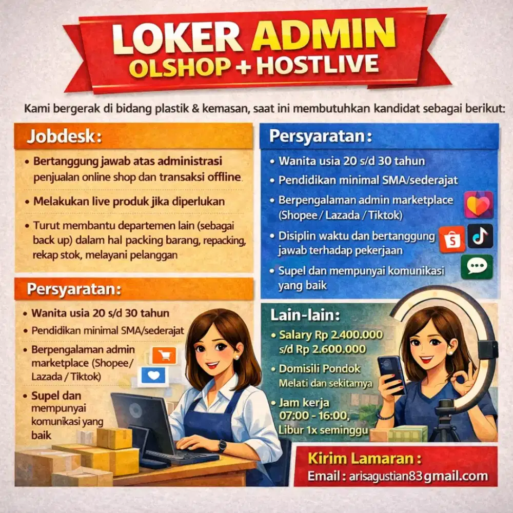Loker Admin Olshop + Hostlive