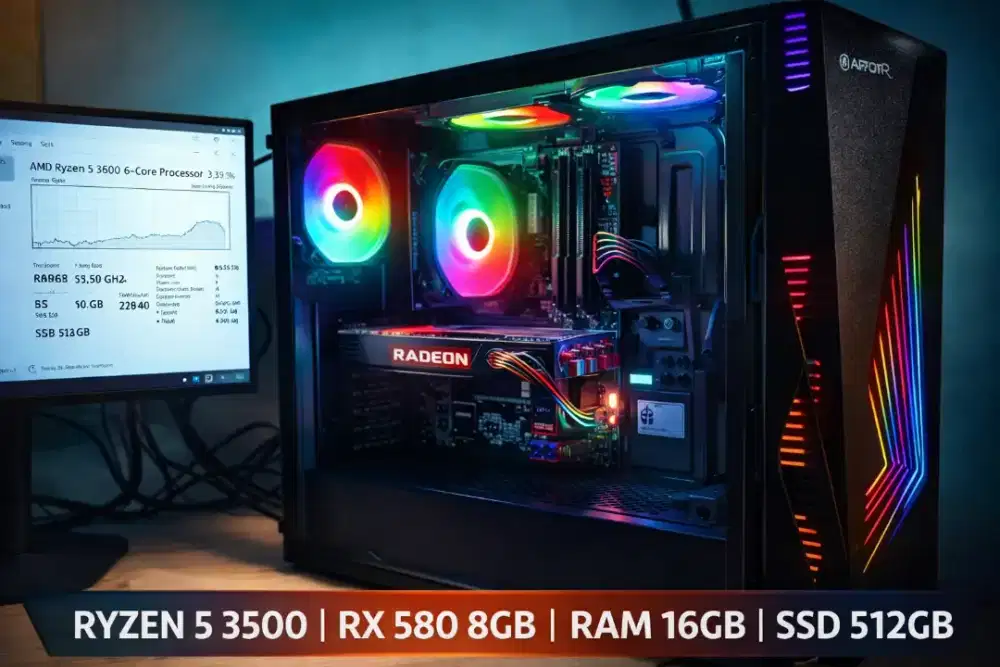 PC GAMING RYZEN 5 RX 580 | RAM 16GB | SSD 512GB | SIAP PAKAI