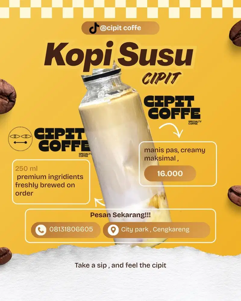 Kopi susu cipit 250ml creamy , manis pas , kopi 100% espresso