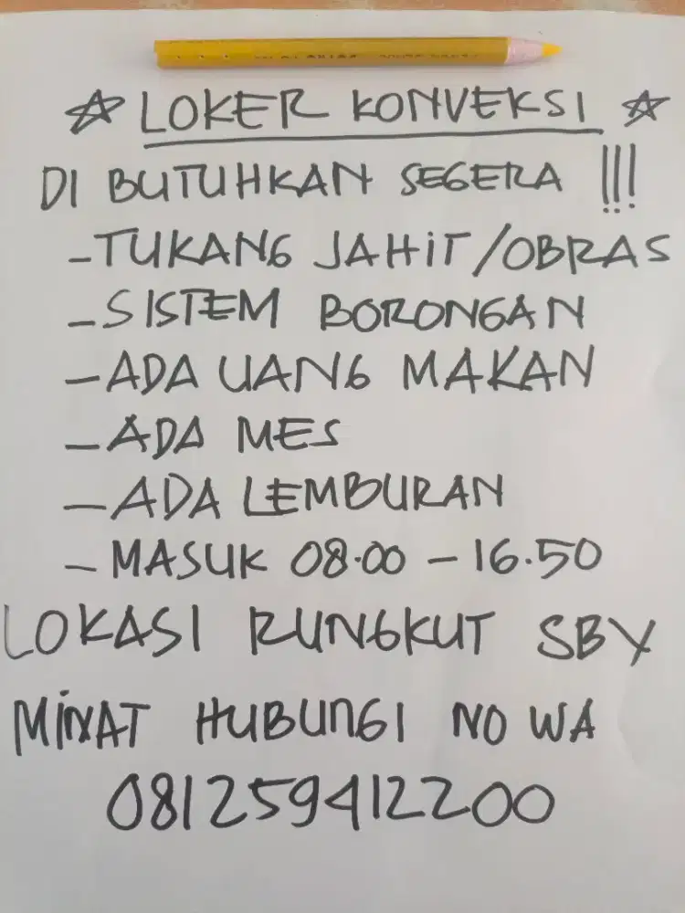Lowongan tukang obras dan jahit