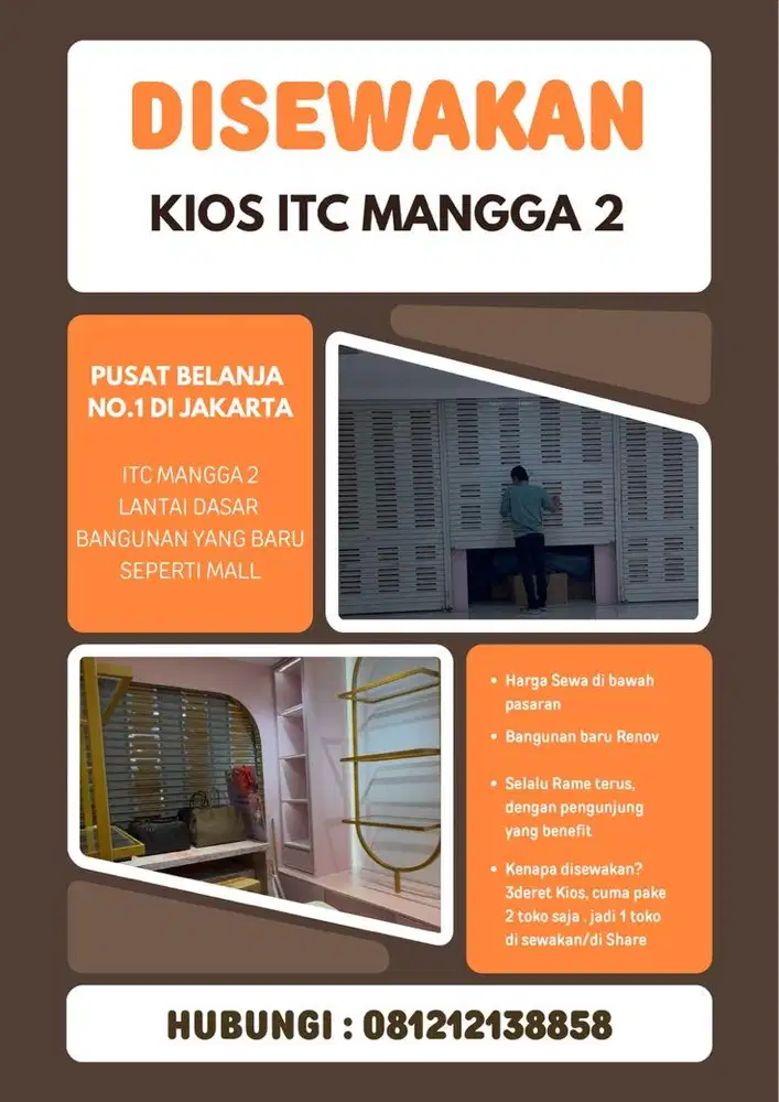 Disewakan kios ITC MANGGA DUA ( LOKASI AM PM MARKET )