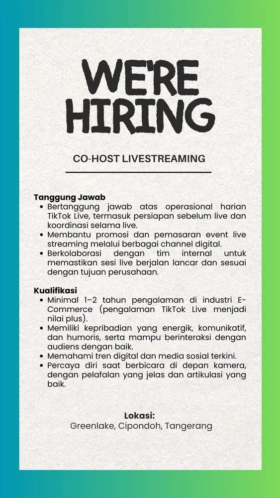 Lowongan Kerja Co-Host Livestreaming