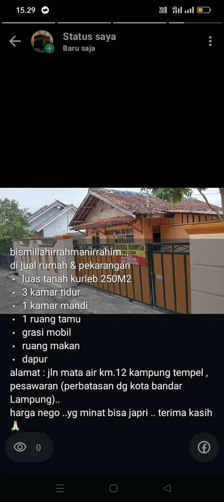 dijual cepat tanpa perantara rumah & pekarangan