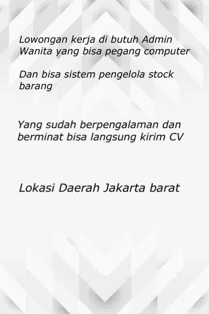 Dicari Admin yang bisa megang computer pengelola stock barang